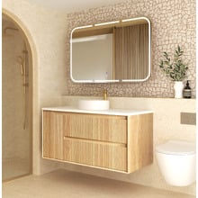 Byron Fluted 1200mm Woodland Oak Wall Hung Single Vanity with Countertop